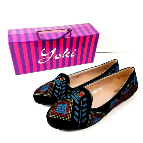 Embroidered Smoking Slipper Flats Boho Aztec Yoki - Picture 3 of 8
